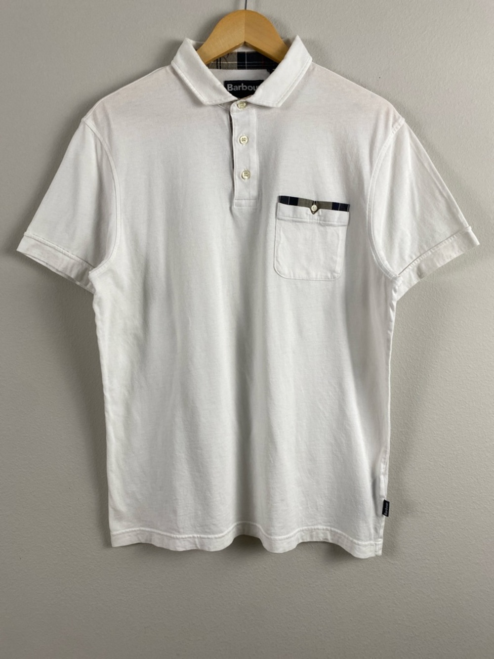 Barbour Corpatch Short Sleeve Polo | Trim Fit | Contrast Tartan Plaid | White